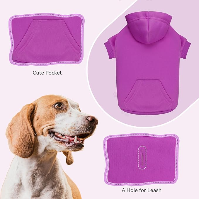 Dog Sweaters for Medium Dogs,Dog Hoodie Sweater Solid Soft Brushed Fleece Pet Clothes Pet Hoodie Sweatshirt with Pocket(Purple-M)