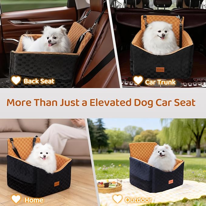 VibeBay Dog Booster Seat for Small Dogs up to 25 lbs,Memory Foam - Elevated Car Bed with Safety Leash & Storage Pocket, Fully Detachable & Machine Washable for Easy Travel