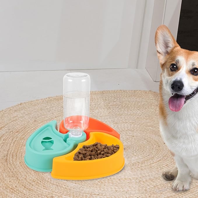 Pet Feeder Bowl for Cats and Dogs with Dry-Wet Separation, Automatic Water Dispenser, Anti-Skid Design, Small Animal Feeder for Indoor Use