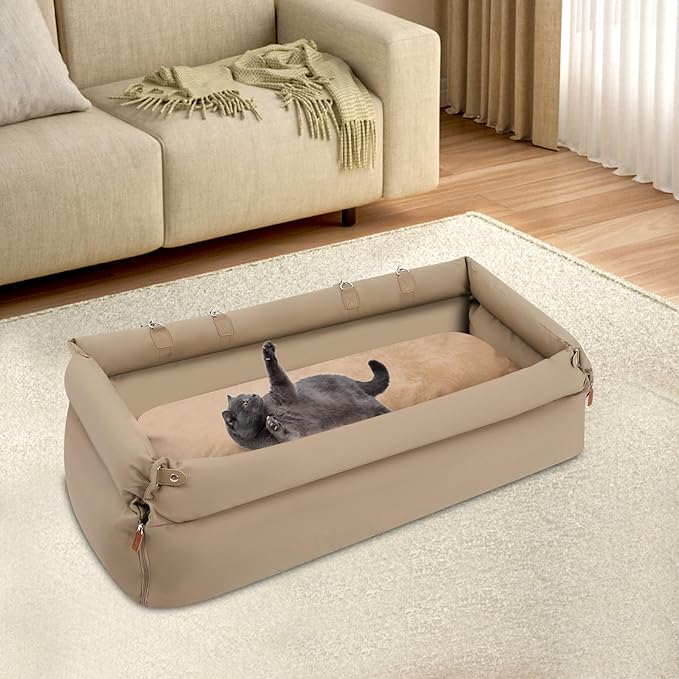 Car Seat for Small Dogs, Dog Car Bed, Portable Pet Carseat (Grey)