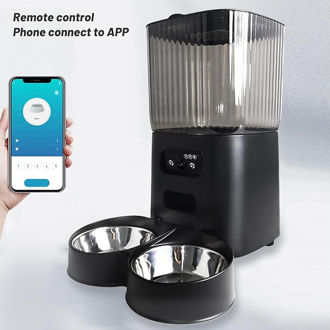 Automatic Cat Feeder, 5L Smart Pet Feeder Cat Dry Food Dispenser, Voice Interactive Dog Feeder with App Remote Video, Timed Feeding for Small Medium Dog Pets Puppy Kitten (Dual