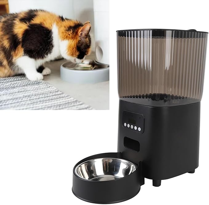 Automatic Cat Food Dispenser, Timed Pet Cat Feeder, Multi Meal Schedule for Cat Dog, Large Food Storage Container for Daily Feeding, Detachable for Easy Clean (Single Bowl)