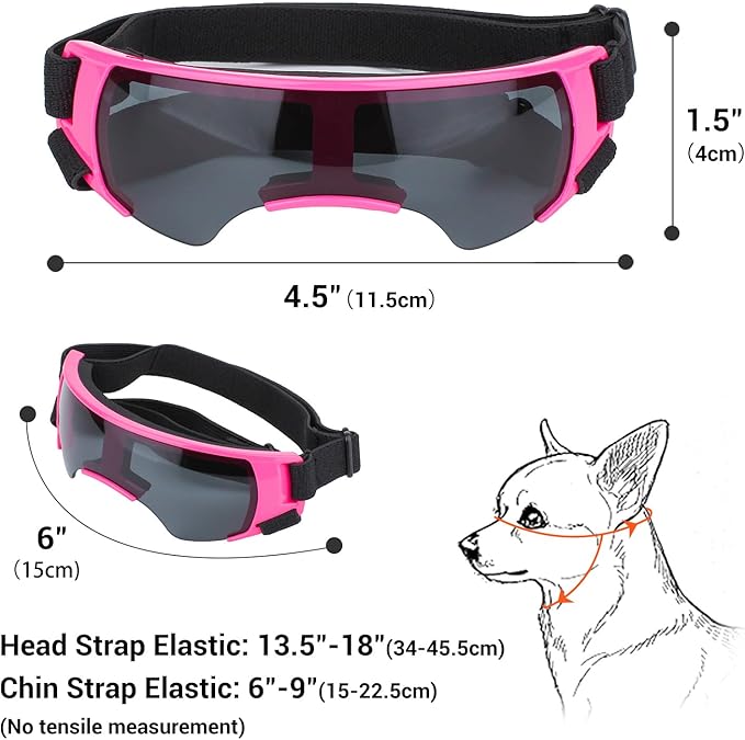 PETLESO Small Dog Goggles, Anti-UV Dog Sunglasses for Outdoor Driving Cycling Riding Hiking, Windproof Dustproof Snowproof Eye Protection, Pet Eye Wear with Adjustable Strap, Pink
