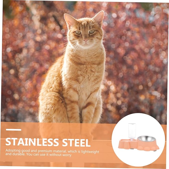 SUPVOX Multifunctional Pet Feeder Bowl Water Dispenser Stainless Steel Automatic Dog Food and Water Container for Home Use for Cats and Dogs Orange