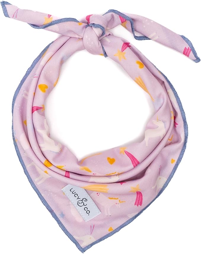Lucy & Co. Unicorn Magic Bandana - Designer Puppy Accessory. 100% Polyester. Soft, Stylish and Appropriate for Any Occasion. Machine Washable (Small, Purple & Pink Unicorns)