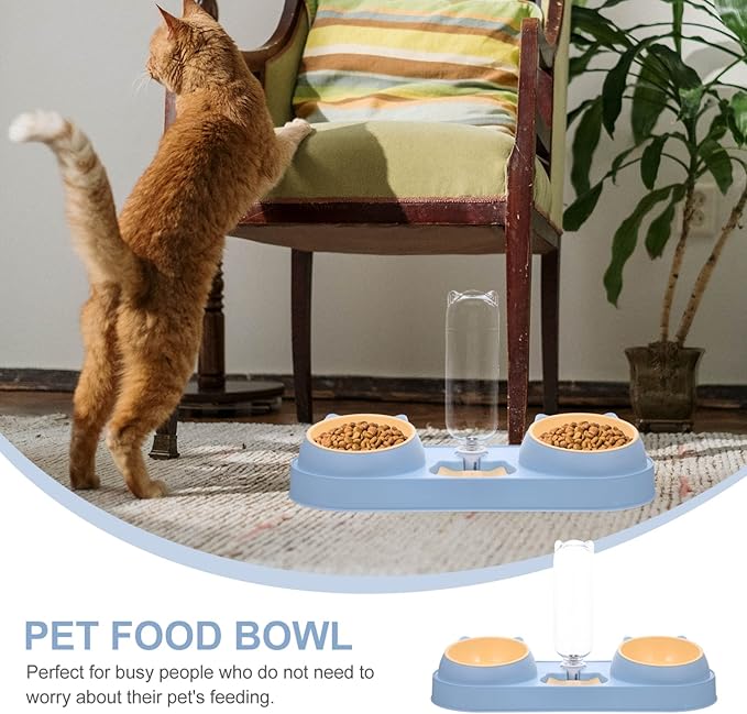Mipcase Double-Bowl Automatic Pet Feeder Water Dispenser Plastic Dog and Cat Food Bowls for Convenient Feeding Lightweight Compact Design
