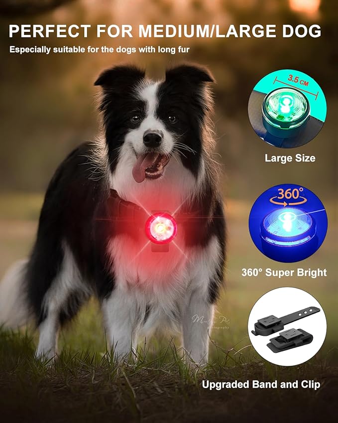 Tubasion XL 2-Uses Dog Collar Light Rechargeable, 8 Modes LED Safety Light Clip On for Dog Raincoat/Jacket, IPX7 Waterproof Dog Lights for Night Walking, Running, Camping, Cycling