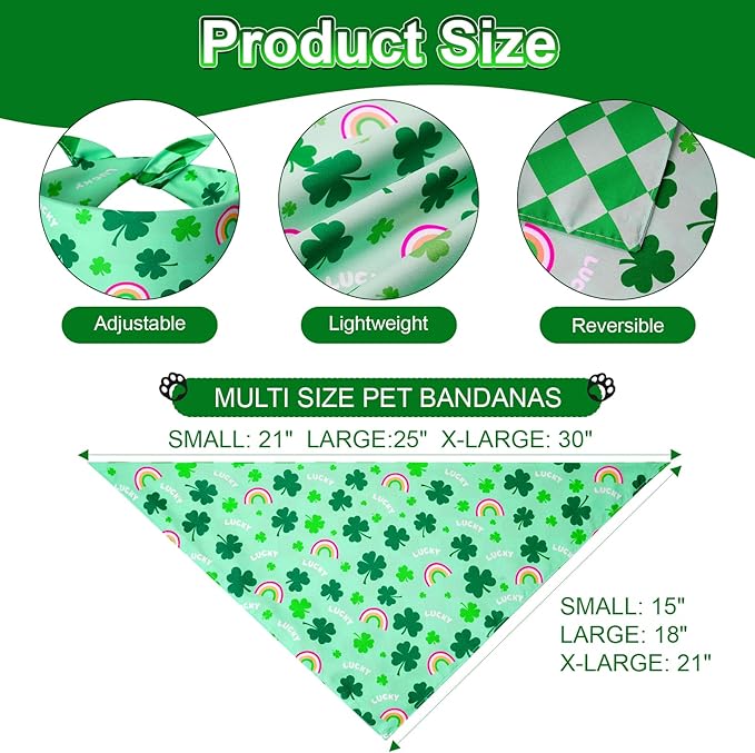 St. Patrick's Day Dog Bandanas Small 3PCS, 6 Pattern Green Scarf for Boy and Girl, Triangle Reversible Bibs Breed for Puppy Pets