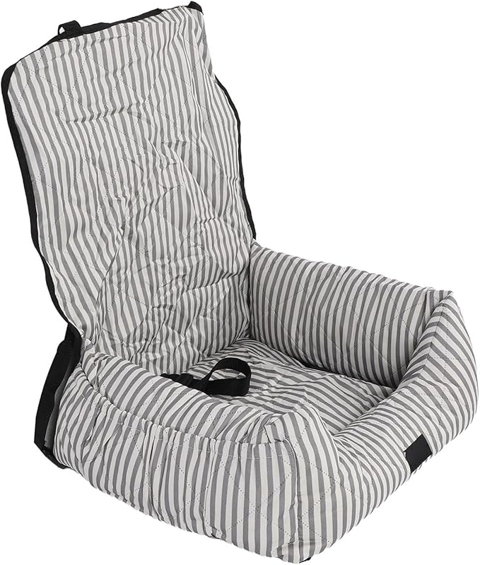 Dog Booster Seat Portable Detachable Water Proof Polyester PP Cotton Pet Car Seat Travel Bed Grey White Stripes