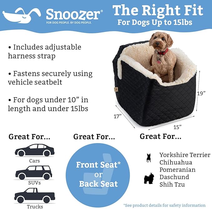 Snoozer Dog Car Seat: Lookout I Dog Booster Car Seat for Pets up to 18lbs, Helps Alleviate Travel Sickness & Fear for Dogs, Removable Washable Cover – Merlin Linen, Size Small