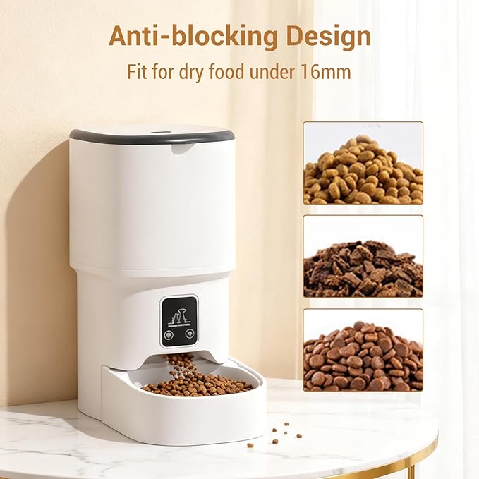 4L Automatic Pet Feeder for Cats & Small Dogs – Programmable Timed Food Dispenser – Portion Control for 1-6 Daily Meals – Dual Power – Stainless Steel Bowl – Dampness-Proof, Easy Clean