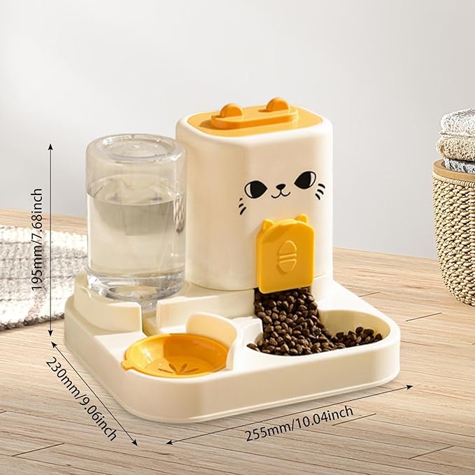 2 in 1 Automatic Pet Feeder and Water Dispenser, 1800ml Dry Food 800ml Water Capacity, Portable Cat Dog Food Bowl for Small Animals- Yellow