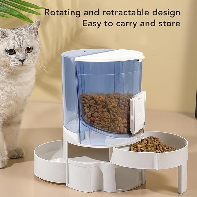Automatic Pet Feeder Water Dispenser Double Layer Dry Wet Separate 1.3lbs Food 1.3L Water ABS PP Material Rotating Storage Elevated for Small Medium Pets (Light Blue)