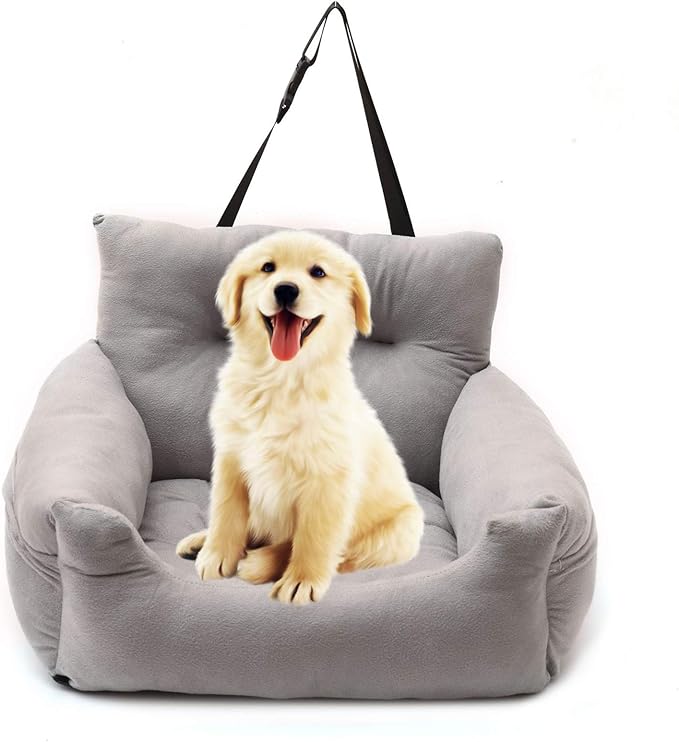 Dog Car Seat Puppy Booster Seat Travel Safety Carrier Bed with Storage Pocket Clip-On Safety Leash Non-Slip Base for Puppy, Small Pet with Removable Cushion, Easy to Clean
