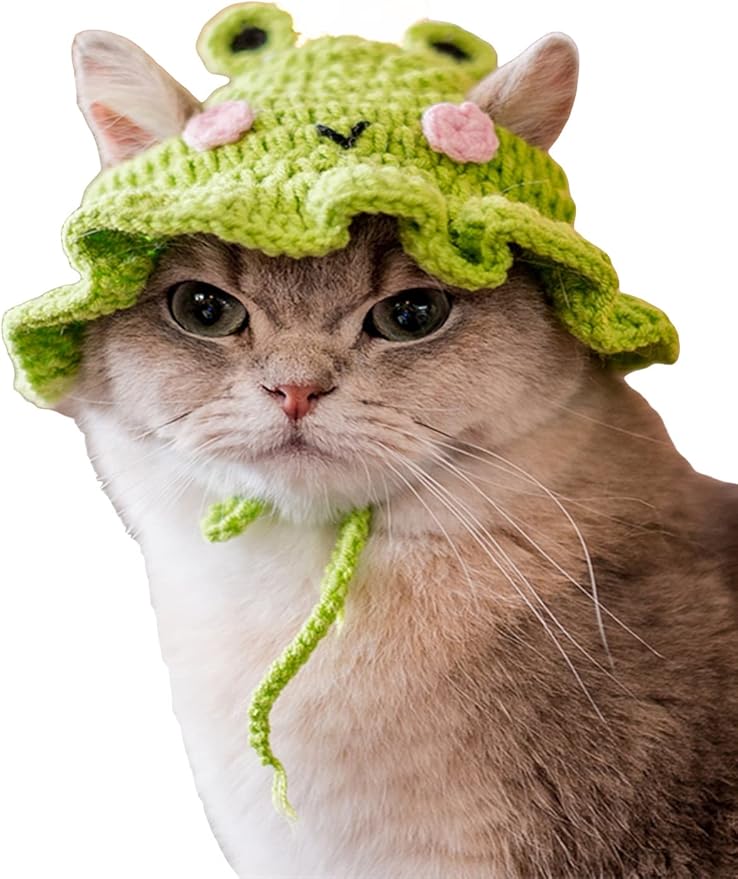 QWinee Cartoon Design Knit Cute Dog Cat Rabbit Hat Halloween Christmas Party Costume Head Wear Accessories for Puppy Cat Kitten Small Animals Green Pink