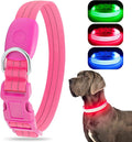 LED Lighted Reflective Dog Collar for Night Safety, USB Rechargeable, Glow Collar for Dogs, Waterproof, Adjustable Flashing (Pink, Small)