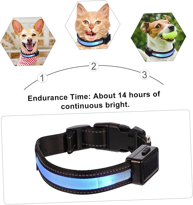 Solar Powered Dog Collar Led Collar Light Rechargeable Night for Puppy