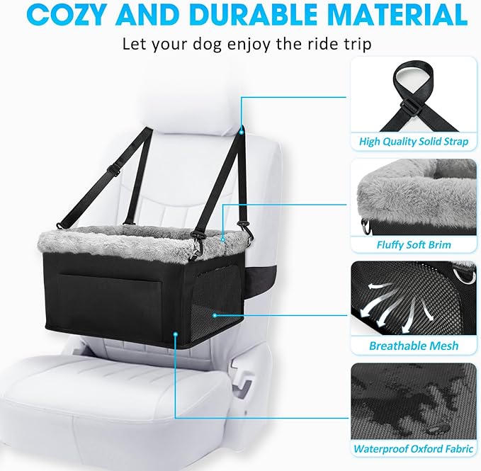 Small Dog Booster Car Seat, Portable Puppy Dog Car Seat, Up to 20lbs, Black