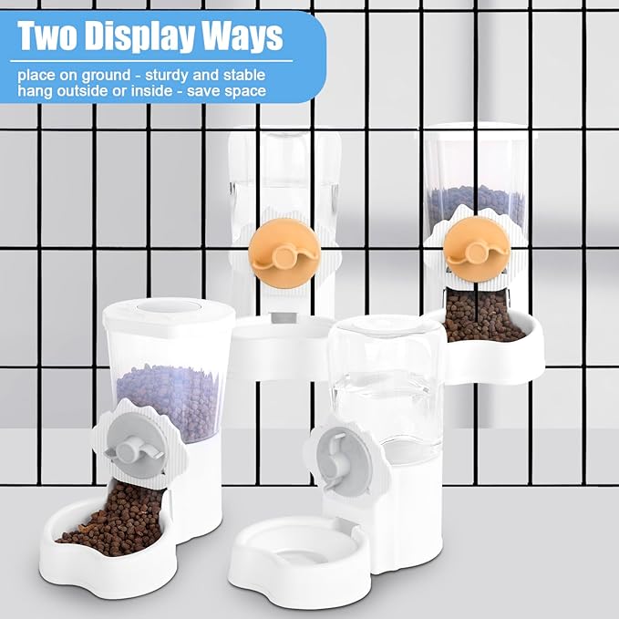Automatic Food and Water Dispenser Set, Cage Hanging Auto Food Feeder Water Bowl for Cat Dog Rabbit Ferret Guinea Pig for Cage, Replenish Pet Feeder Waterer Removable Pet Food Water Container (Yellow)