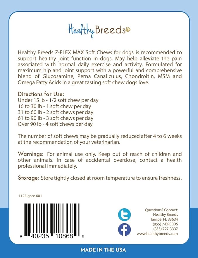 Healthy Breeds Giant Schnauzer Z-Flex Max Hip and Joint Soft Chews 170 Count