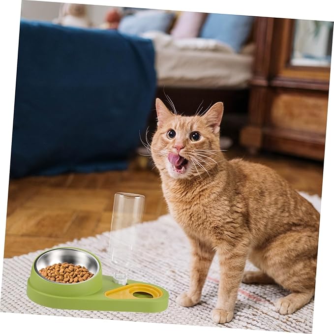 Mikikit Automatic Pet Food and Water Dispenser Compact Dog Feeder Non-Skid Base Bite-Resistant Material for Cats and Dogs Easy Use Pet Feeding Bowl Green