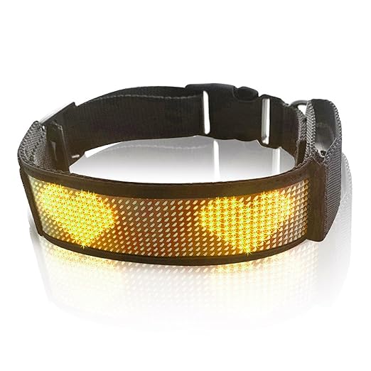 Programmable LED Collar, Rechargeable, Pet Dog Safety Flashing Light Up Neck, Mobile (Yellow)