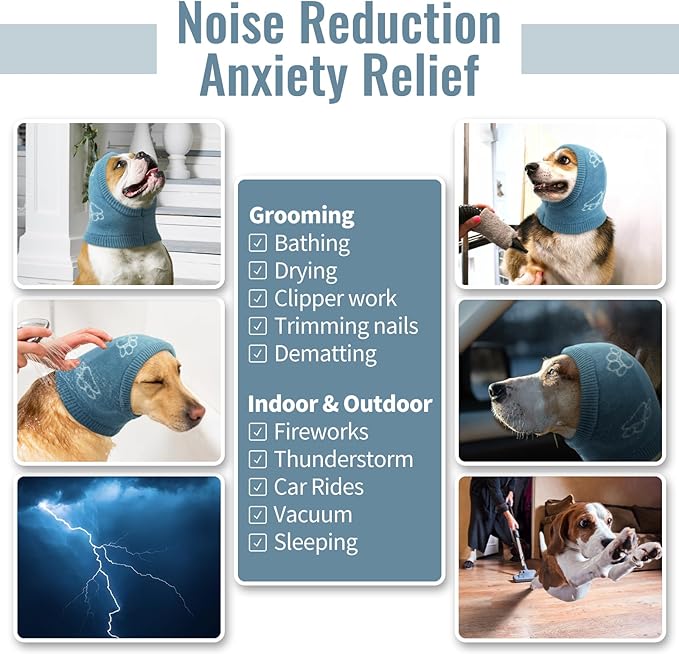 Nanaki Dog Hats Dog Calming Hoodie Dog Ear Covers Dog Head Cover Dog Ear Protector Hematomas Ear Wraps for Dogs No Shake Ear Wrap Dog Dog Ear Muffs Noise Protection, Fireworks, Grooming, Thunderstorm
