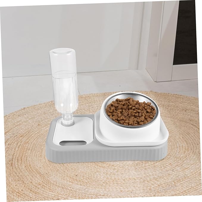 Automatic Pet Feeder and Waterer Dual Bowls for Cats and Smooth for Comfortable Feeding and Drinking Reduces Abdominal Pressure
