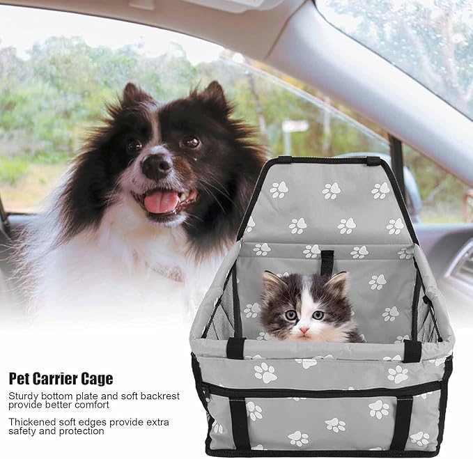 Small Dog Car Seats, Portable Puppy Dog Car Carrier, Folding Pet Car High Back Booster Seats with Adaptable Straps for Small Pets(44cm-Gray)