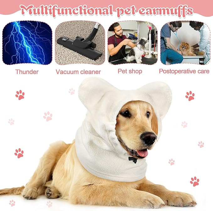 Winter Dog Hats Quiet Ears for Dogs Ear Muffs Pet Neck Warmer Scarf Hoodie Noise Protection Cover Beanie Head Wrap Costume for Pet Dog Cats (Apricot,M)
