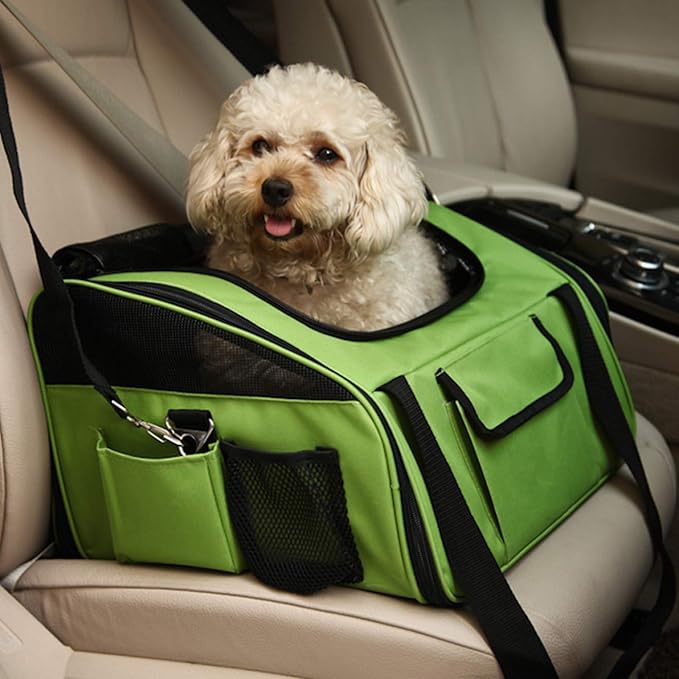 Pet Car Booster Seat Carrier Portable Travel Bag,Cat Small Dog Pet Puppy Travel Cage with Carry Straps,Collapsible Puppy Carrier Seat for Small Medium Pets Up to 22Bls