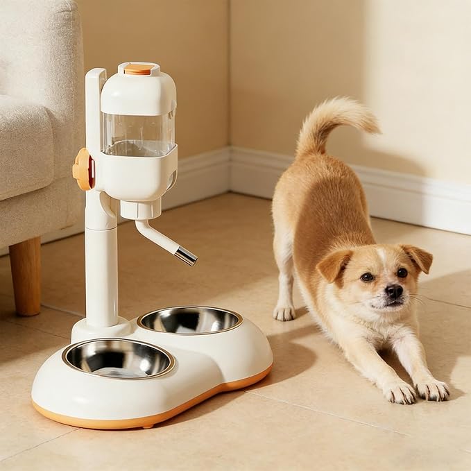 Standing Water Dispenser for Pets, Automatic Food and Water Dispenser for Cats, and Kittens, White