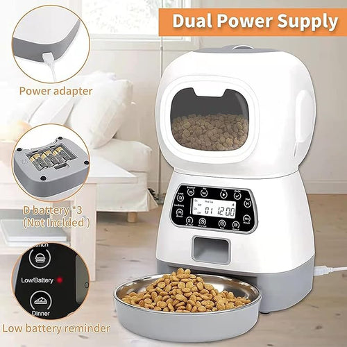 3.5L Automatic Cat Feeder, Auto Dog Food Dispenser with Twist Lock Lid, Dog Cat Dry Food Dispenser with Voice Recorder, Timed Cat Dog Feeder