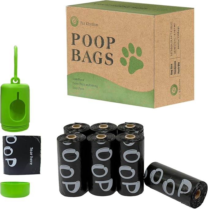 Dog Poop Bags Rolls with Dispenser - Scented & Leak-Proof Dog Waste Bags in Green/Black, 13x9 Inch Extra Large Poop Bags for Dogs, 120/360/630 Counts