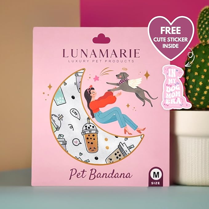 LunaMarie - Luxury Pet Birthday Bandanas -Premium & Silky Poly Fabric | 100% Handmade | Custom Shape Dual Layered (Boba, Small)