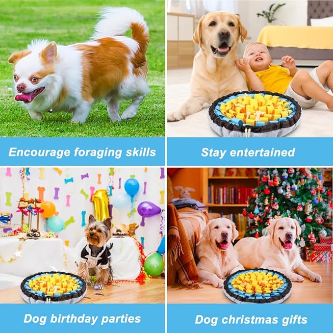 Vivifying Snuffle Mat for Dogs, Adjustable Sniff Mat for Slow Eating and Keep Busy, Interactive Enrichment Toys for Dogs for Mental Stimulation (Yellow&Blue)