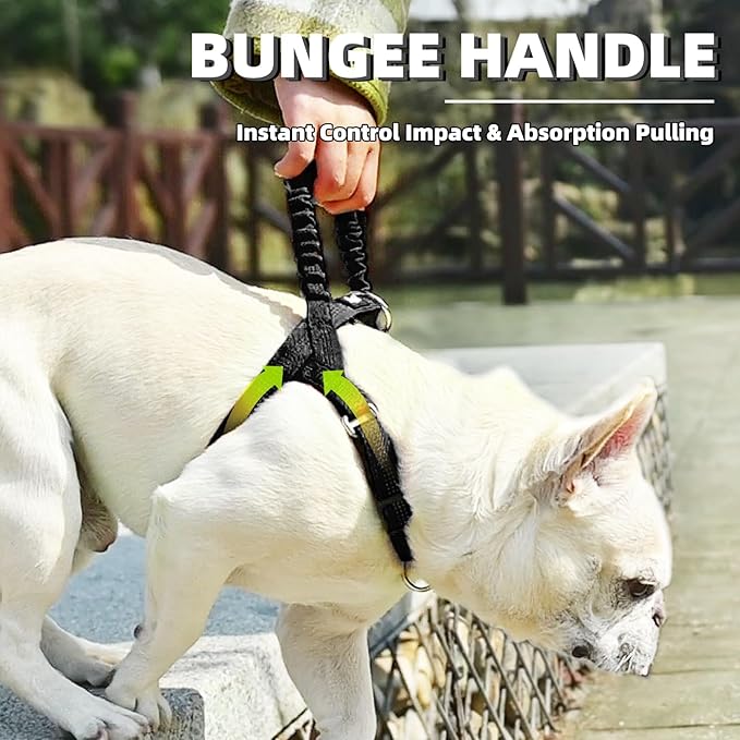 PUPTECK No Pull Dog Harness for Large Dogs, Adjustable Reflective Pet Vest Harness with Bungee Handle, Escape Proof No Choke Harness for Large Dogs Walking Training, Black L