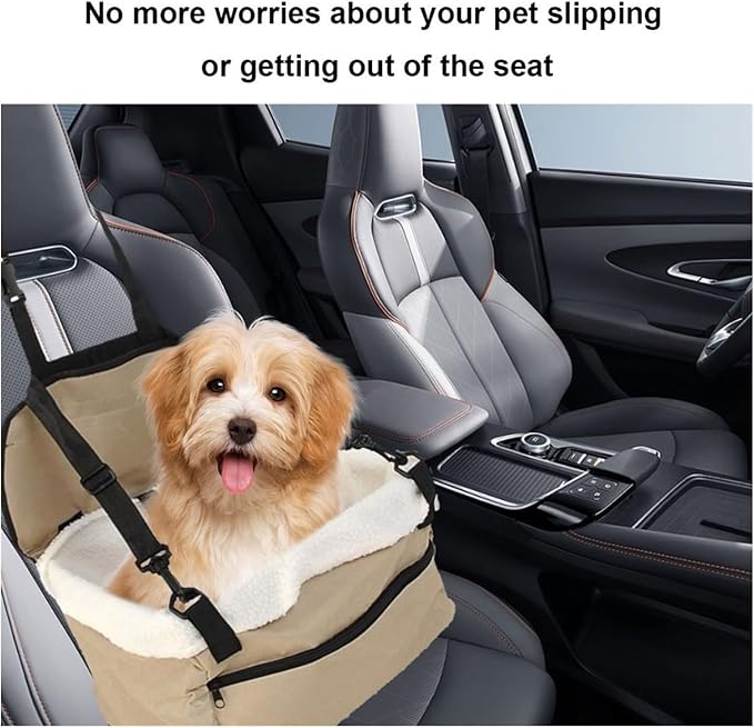 Pet Dog Car Booster Seat Pet Mesh Puppy Safety Belt Stable Foldable Travel Pet Dog Car Seat Booster Basket(Khaki)