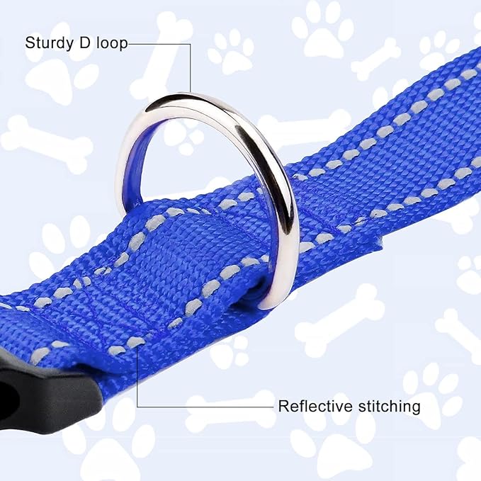FunTags Reflective Dog Collar, Sturdy Nylon Collars for Puppy and Extra Small Girl and Boy Dogs, Adjustable Dog Collar with Quick Release Buckle,Royal Blue,5/8" Width