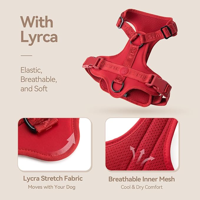 No Pull Dog Harness with Lycra, Three-Point Force Dispersion & 3D Padding, Adjustable Breathable Mesh for Small Medium Large Dogs(Burgundy Red,XL)