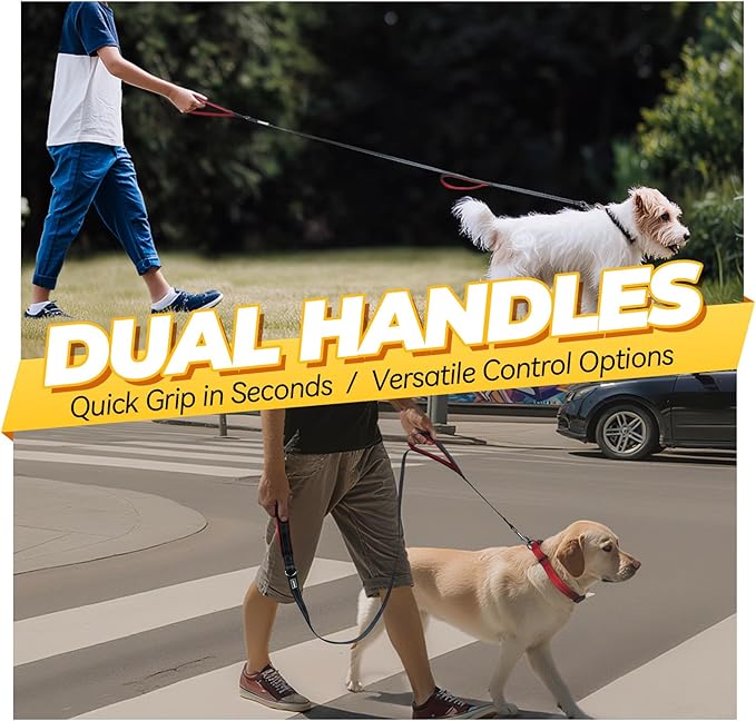 VIVAGLORY Twingrip Dog Leash, Double Handle Dog Leash for Training & Walking with Traffic Handle & 2 Loop, Traffic Control Reflective Heavy Duty for Puppy Pet, 5ft x 1in, Black