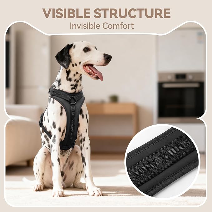 No Pull Dog Harness with Lycra, Three-Point Force Dispersion & 3D Padding, Adjustable Breathable Mesh for Small Medium Large Dogs(Black,XS)