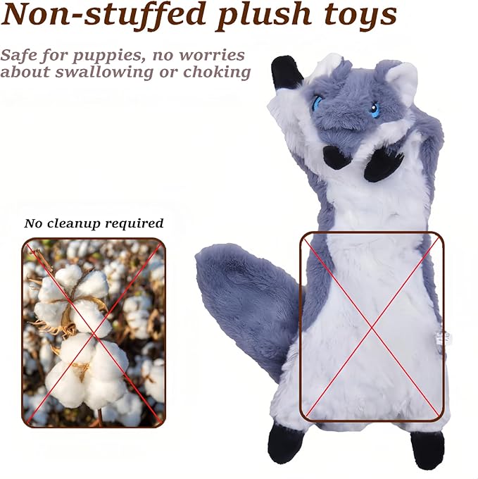 Plush Squeaky Chew Toys - No Stuffing Interactive Dog Toys, Non-stuffed Soft Chewing Dog Toys, Tough Puppy Teething toys for Small Medium Large Breeds, Birthday Gift for Dogs and Puppies