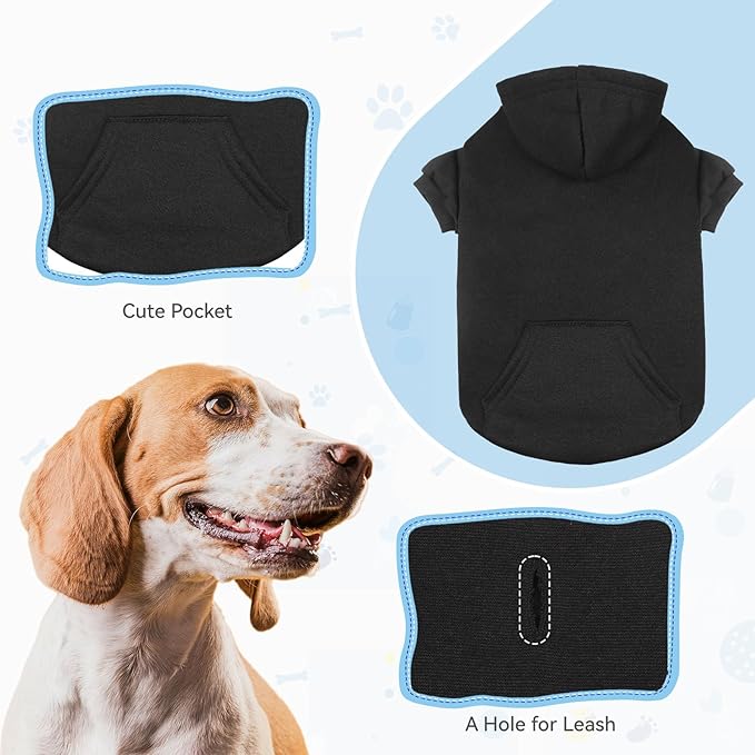 Dog Hoodie Dog Sweaters for Large Dogs Pet Sweater Solid Soft Brushed Fleece Pet Clothes Hoodie Sweatshirt with Pocket(Black-XXL)