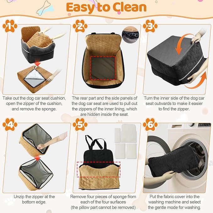 Dog Car Seat for Small/Medium Dogs - Puppy Car Seat Under 35 lbs with Thick Elevated Cushion & Safety Belt for Travel - Detachable & Washable Dog Booster Seat with 2 Sides Storage Pockets(Black/Gray)