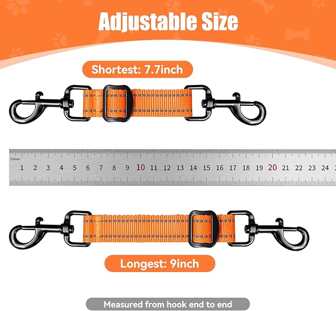 Dog Collar Safety Clip, Adjustable Backup Safety Strap, Double-Ended Leash Connector, High Reflectivity, Suitable for Dog Harnesses to Collar Safety Clips (Orange)