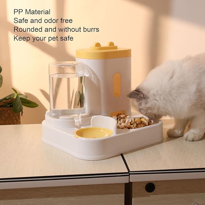 Automatic Cat Feeder and Water Dispenser Set, Pet Food Water Dispenser, Automatic Dog Feeder and Dog Water Dispenser, 2 in 1 Large Capacity Detachable Automatic Cat Waterer Feeder for Dog(Yellow)