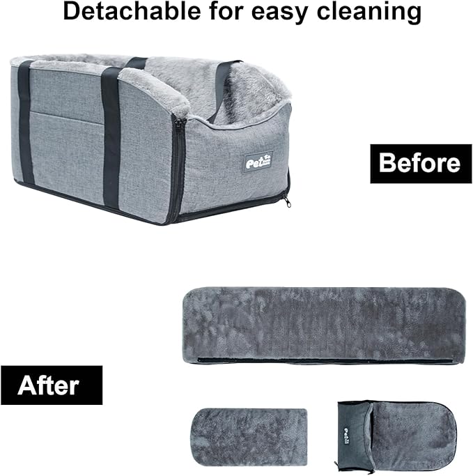 Dog Car Seat for Small Dogs Pet Car Booster Seat Detachable and Washable Dog Booster Seat for 15 Lbs Dogs and Cats Car Seat Center Console Fits Car Home Travel