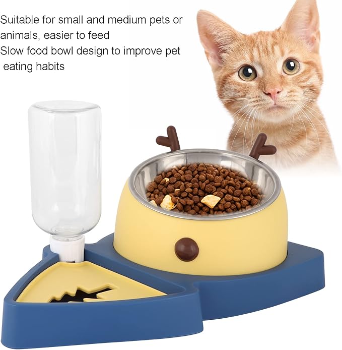 Raised Cat Dog Bowls, Pet Food Feeder and Automatic Water Dispensers Set with Detachable Stainless Steel Bowl, Elevated Tilted Pet Water and Food Feeder Set for Cats Dogs Kitten