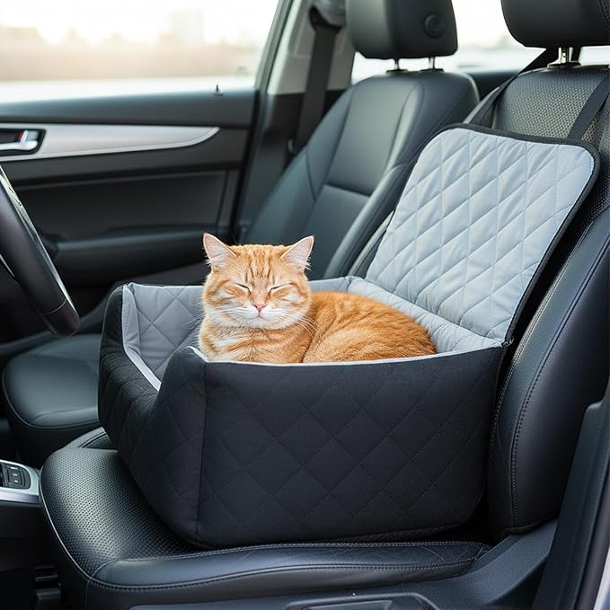 Dog Car Seat for Medium Small Dogs, Memory Foam Dog Booster Seat, Travel Safe Bed with Safety Belts Detachable Washable, Anti-Slip Base